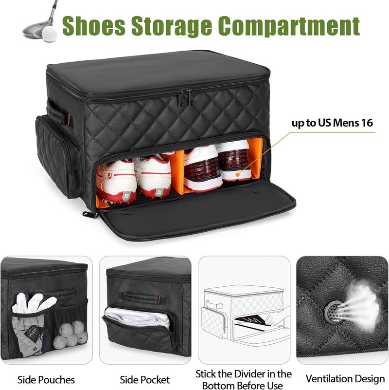 PGmoon 2 Layer Golf Trunk Organizer, Golf Car Storage Organizer with Individual Ventilated Compartment for 2 Pairs Shoes, Golf Car Locker for Balls, Clothes, Tees, Gloves, Accessories - Image 3